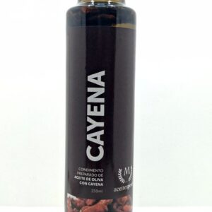 Botella de aceite de oliva virgen extra con cayena picante